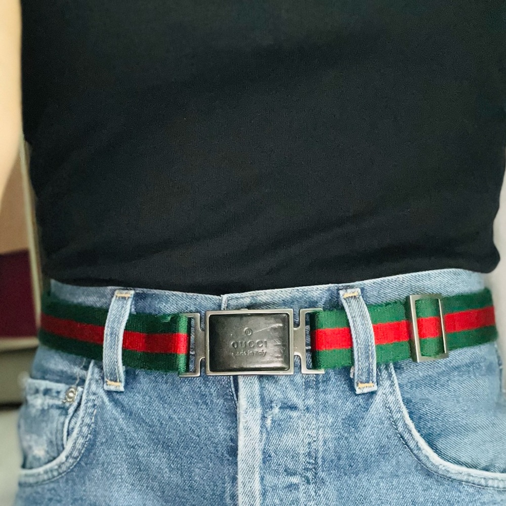 Vintage Gucci Seatbelt Striped Woven Belt - image 2